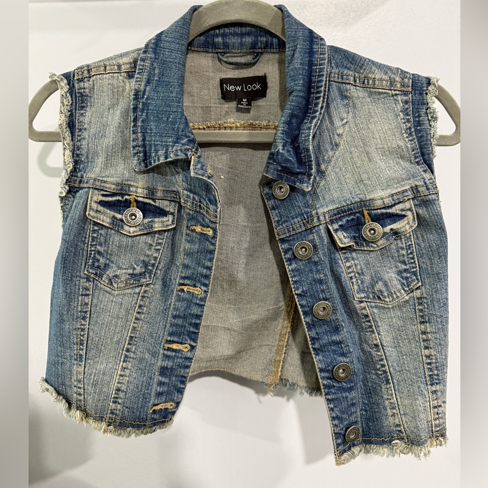 New Look Distressed Blue Denim Vest